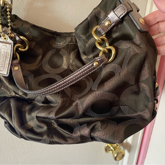 Coach Dark Olive Green Shoulder Bag with Metallic “C” Logos All Over - Picture 4 of 5